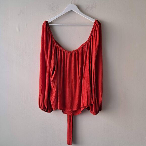 Eloquii Terracota Color Square Neck Top w 3/4 Puff Sleeve & Tie - Size 24 (NWT) - Picture 4 of 11